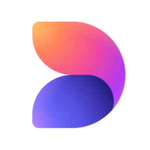 آیکون مایکروسافت دیزاینر (Microsoft Designer)، به شکل یک طرح انتزاعی از حرف D که از دو بخش مجزا با طیف رنگی زنده، از نارنجی و صورتی در بالا تا بنفش و آبی در پایین تشکیل شده است.