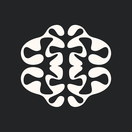 لوگو پلتفرم ایدیوگرام (Ideogram)، که یک تصویر متقارن و انتزاعی به شکل مغز انسان است که از الگوهای پیچیده و نامنظم سفید بر روی پس‌زمینه ذغالی تیره تشکیل شده است