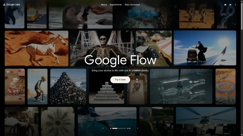 صفحه اصلی سایت Google flow